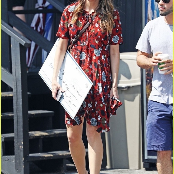 ALC Floral Silk Red and Blue Floral Sosta Dress Size 6 - Picture 3 of 9